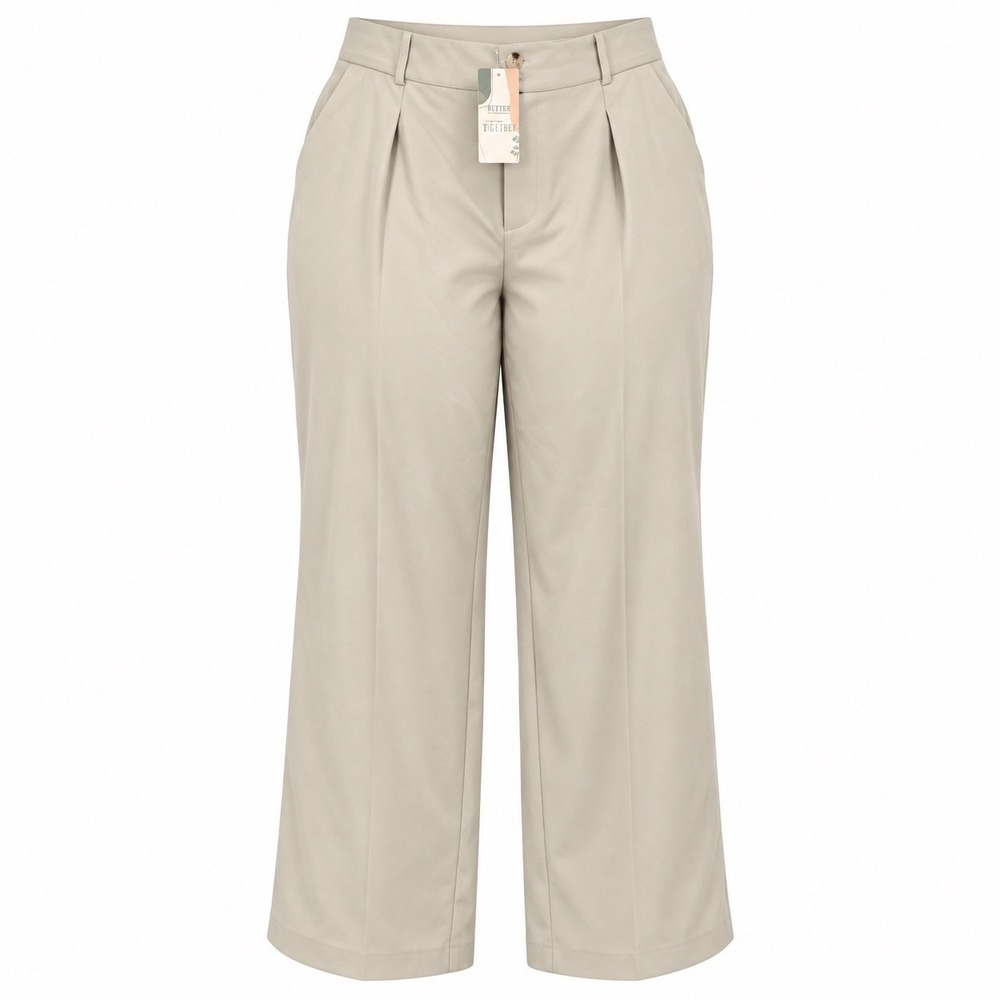 BTFBM Women 2XL Beige Wide Leg Dress Pant High Rise Stretch Pleated Work Trouser